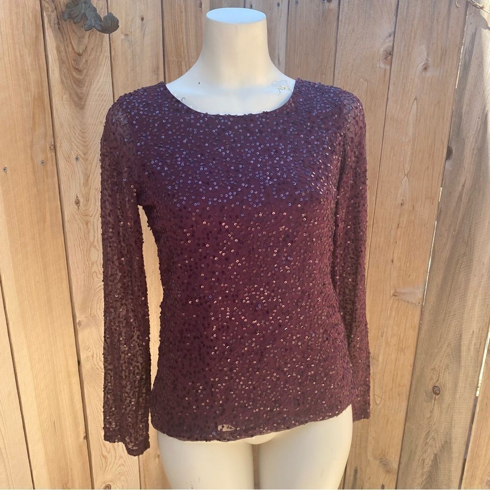 Alice + Olivia burgundy sequence blouse size small